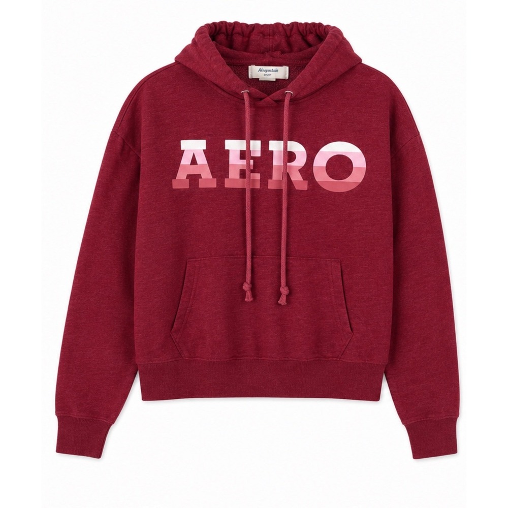 Aeropostale Sport Womens Burgundy Ombre Logo Fleece Hoodie Sweatshirt Medium